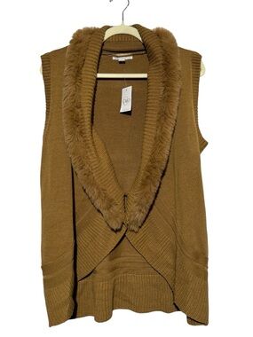 Cato NWT Fur Collar Knit Sweater Vest Cardigan Sz Large Boho Chic Cabincore Fall